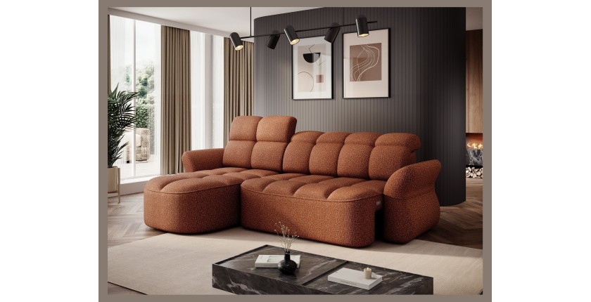 Canapé d’angle gauche convertible BENETHO 301 cm terracotta avec coffre 