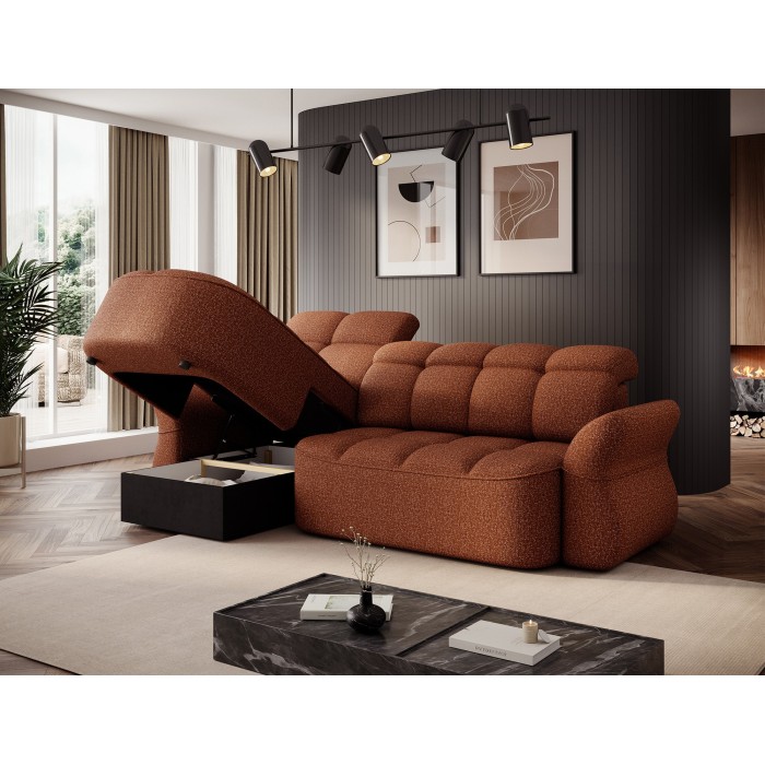 Canapé d’angle gauche convertible BENETHO 301 cm terracotta avec coffre 
