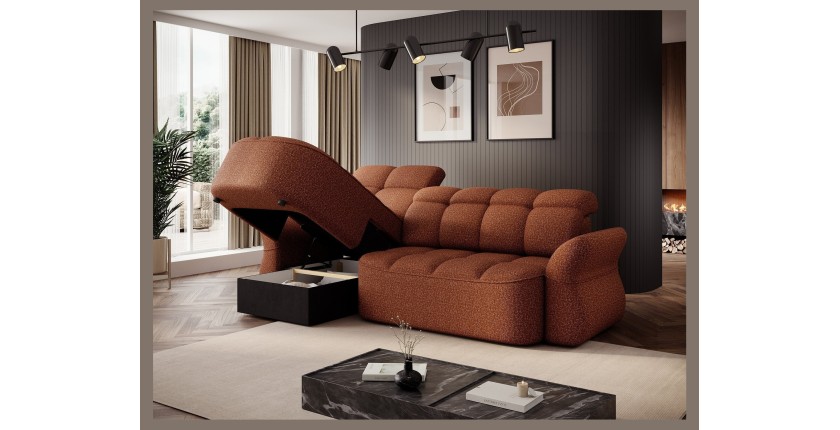 Canapé d’angle gauche convertible BENETHO 301 cm terracotta avec coffre 
