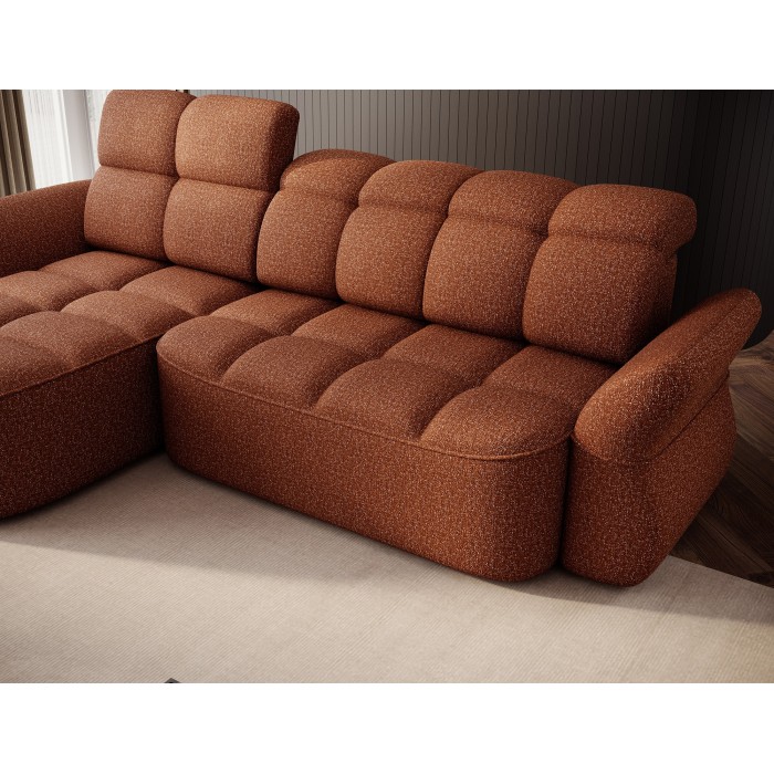 Canapé d’angle gauche convertible BENETHO 301 cm terracotta avec coffre 