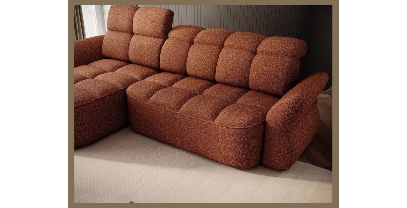 Canapé d’angle gauche convertible BENETHO 301 cm terracotta avec coffre 