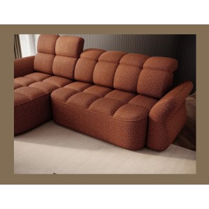 Canapé d’angle gauche convertible BENETHO 301 cm terracotta avec coffre 