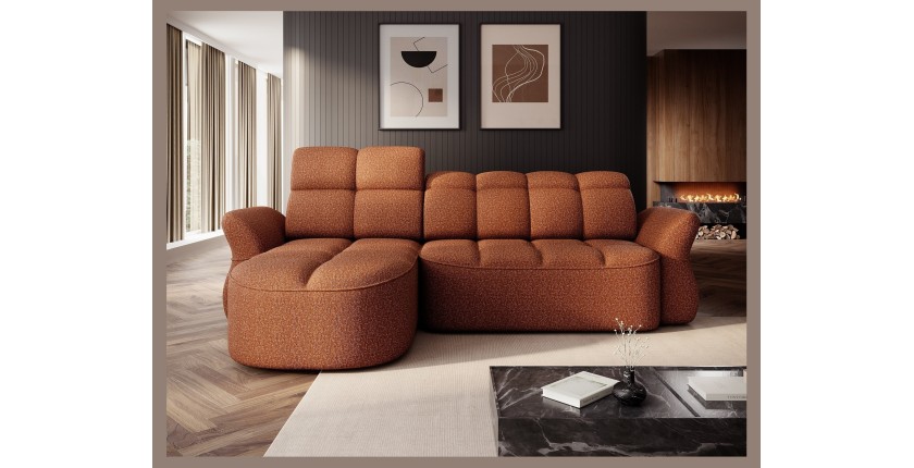 Canapé d’angle gauche convertible BENETHO 301 cm terracotta avec coffre 