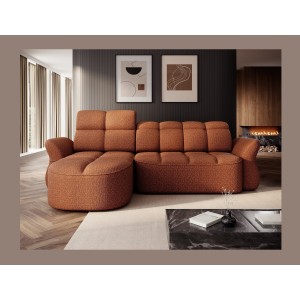 Canapé d’angle gauche convertible BENETHO 301 cm terracotta avec coffre 