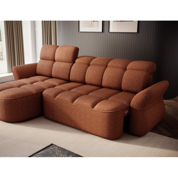 Canapé d’angle gauche convertible BENETHO 301 cm terracotta avec coffre 