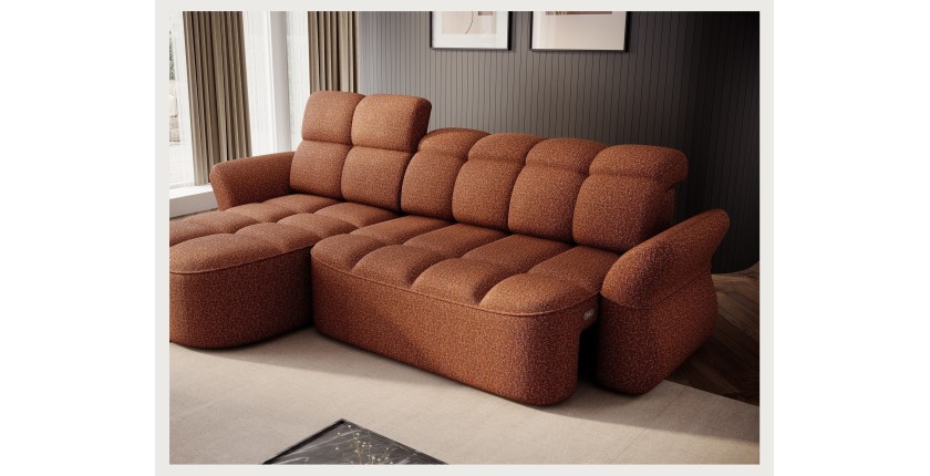 Canapé d’angle gauche convertible BENETHO 301 cm terracotta avec coffre 