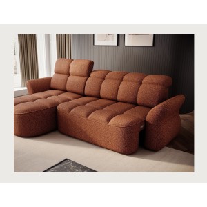 Canapé d’angle gauche convertible BENETHO 301 cm terracotta avec coffre 