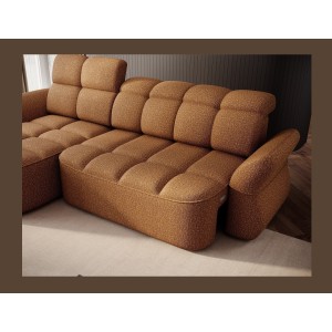 Canapé d’angle gauche convertible BENETHO 301 cm jaune orangé avec coffre 