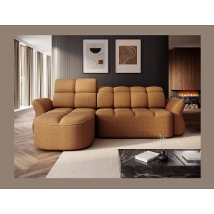 Canapé d’angle gauche convertible BENETHO 301 cm jaune orangé avec coffre 