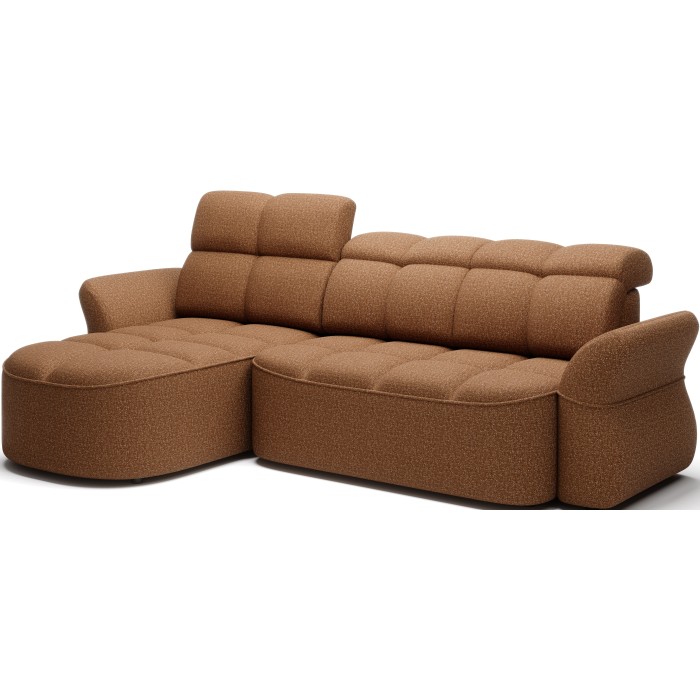 Canapé d’angle gauche convertible BENETHO 301 cm jaune orangé avec coffre 