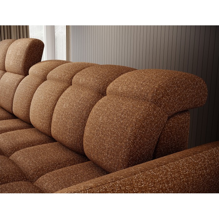 Canapé d’angle gauche convertible BENETHO 301 cm jaune orangé avec coffre 