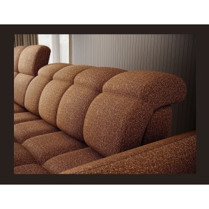 Canapé d’angle gauche convertible BENETHO 301 cm jaune orangé avec coffre 