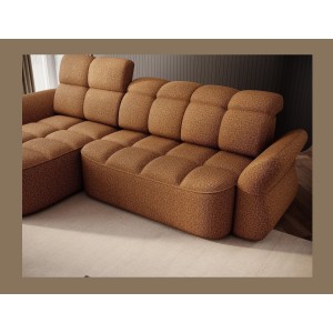 Canapé d’angle gauche convertible BENETHO 301 cm jaune orangé avec coffre 