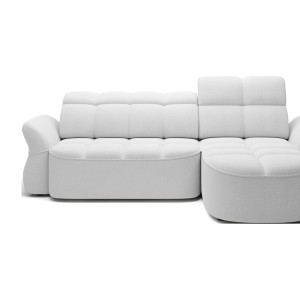 Canapé d’angle droit convertible BENETHO 301 cm blanc alpin avec coffre 