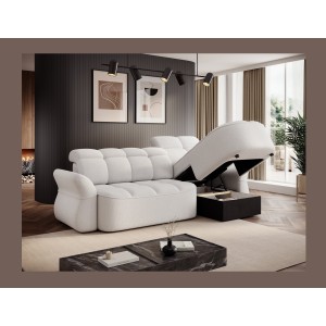 Canapé d’angle droit convertible BENETHO 301 cm blanc alpin avec coffre 