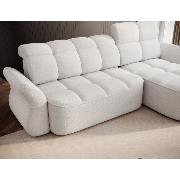 Canapé d’angle droit convertible BENETHO 301 cm blanc alpin avec coffre 