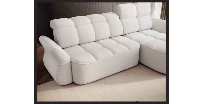 Canapé d’angle droit convertible BENETHO 301 cm blanc alpin avec coffre 