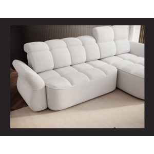 Canapé d’angle droit convertible BENETHO 301 cm blanc alpin avec coffre 