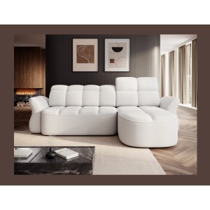 Canapé d’angle droit convertible BENETHO 301 cm blanc alpin avec coffre 