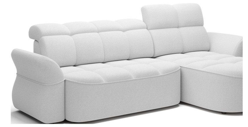 Canapé d’angle droit convertible BENETHO 301 cm blanc alpin avec coffre 