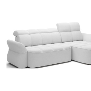 Canapé d’angle droit convertible BENETHO 301 cm blanc alpin avec coffre 