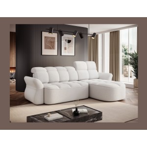 Canapé d’angle droit convertible BENETHO 301 cm blanc alpin avec coffre 
