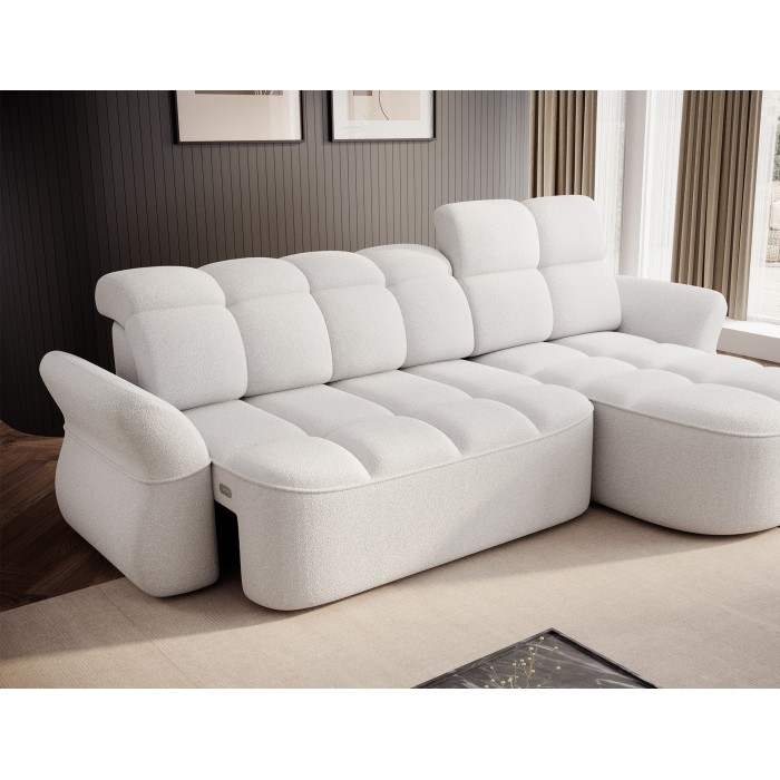 Canapé d’angle droit convertible BENETHO 301 cm blanc alpin avec coffre 