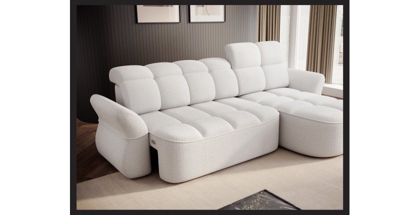 Canapé d’angle droit convertible BENETHO 301 cm blanc alpin avec coffre 