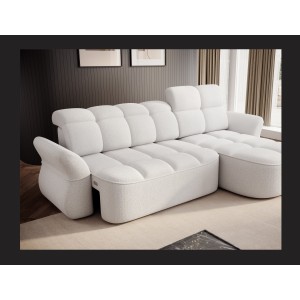 Canapé d’angle droit convertible BENETHO 301 cm blanc alpin avec coffre 