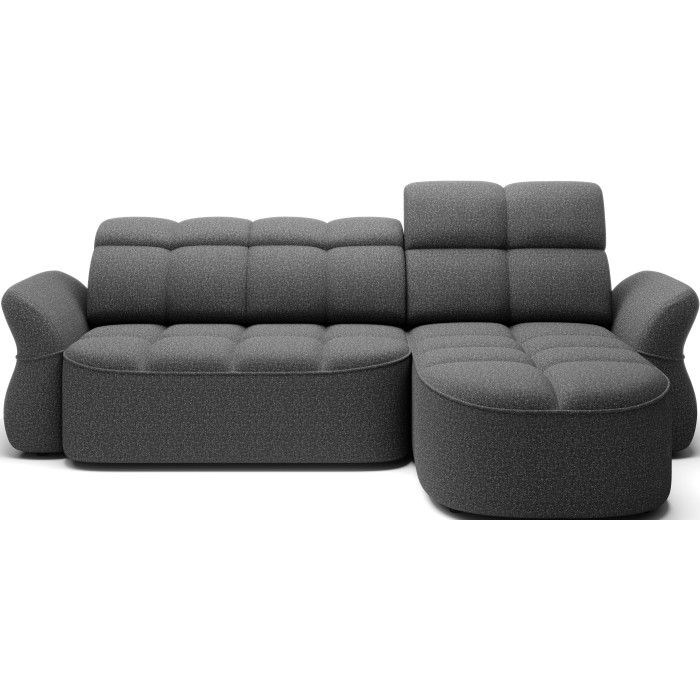 Canapé d’angle droit convertible BENETHO 301 cm gris chiné avec coffre et assise extensible 