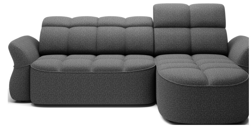 Canapé d’angle droit convertible BENETHO 301 cm gris chiné avec coffre et assise extensible 