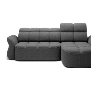 Canapé d’angle droit convertible BENETHO 301 cm gris chiné avec coffre et assise extensible 