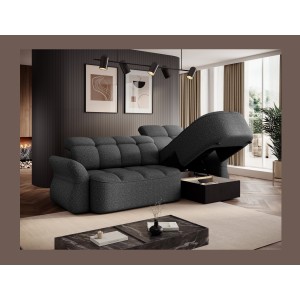 Canapé d’angle droit convertible BENETHO 301 cm gris chiné avec coffre et assise extensible 