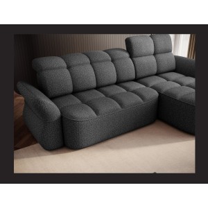 Canapé d’angle droit convertible BENETHO 301 cm gris chiné avec coffre et assise extensible 