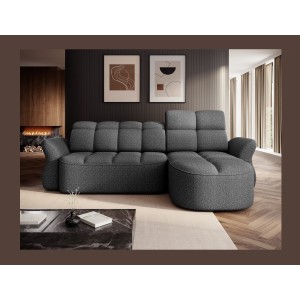 Canapé d’angle droit convertible BENETHO 301 cm gris chiné avec coffre et assise extensible 