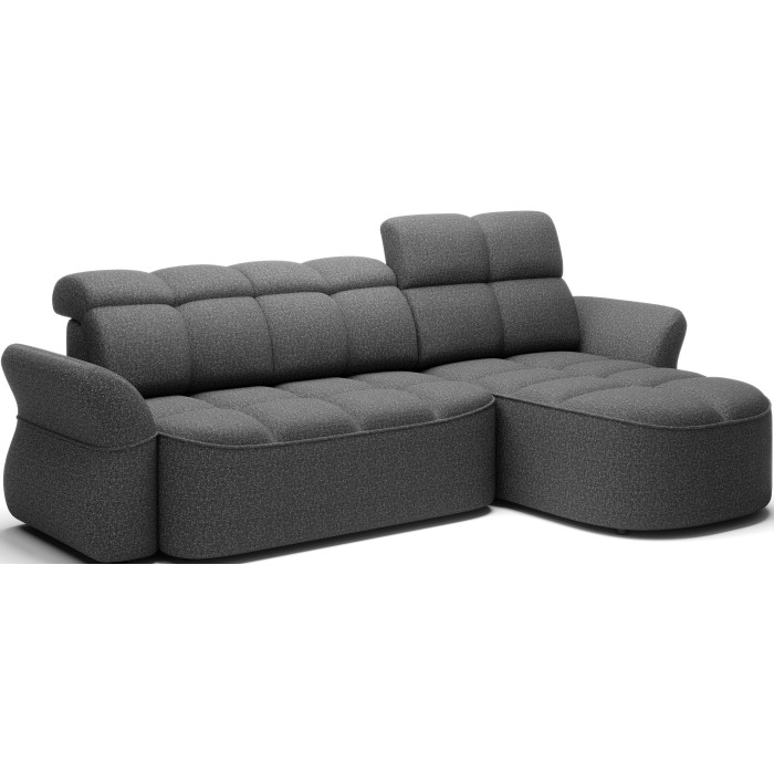 Canapé d’angle droit convertible BENETHO 301 cm gris chiné avec coffre et assise extensible 