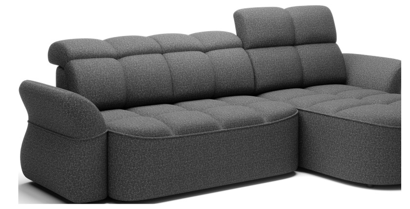 Canapé d’angle droit convertible BENETHO 301 cm gris chiné avec coffre et assise extensible 