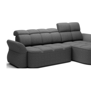 Canapé d’angle droit convertible BENETHO 301 cm gris chiné avec coffre et assise extensible 