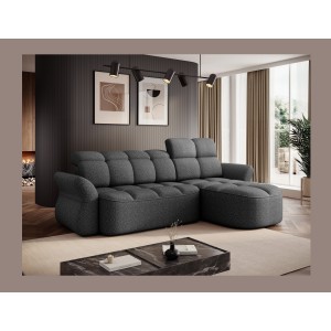 Canapé d’angle droit convertible BENETHO 301 cm gris chiné avec coffre et assise extensible 