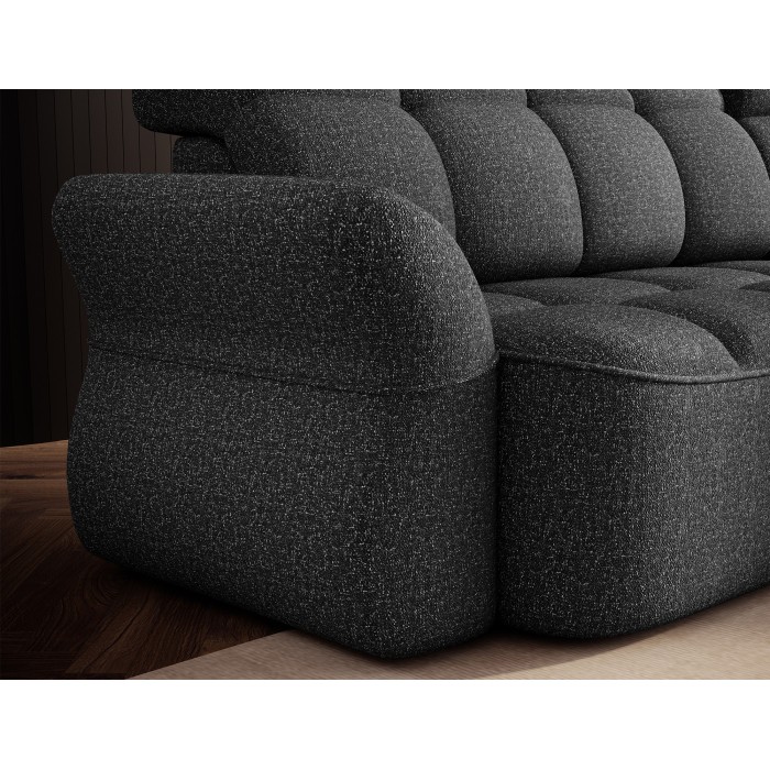 Canapé d’angle droit convertible BENETHO 301 cm gris chiné avec coffre et assise extensible 