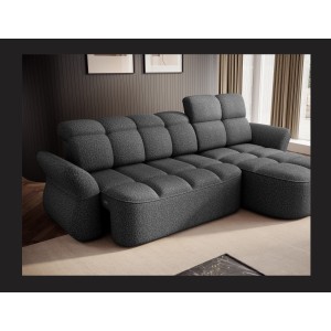 Canapé d’angle droit convertible BENETHO 301 cm gris chiné avec coffre et assise extensible 