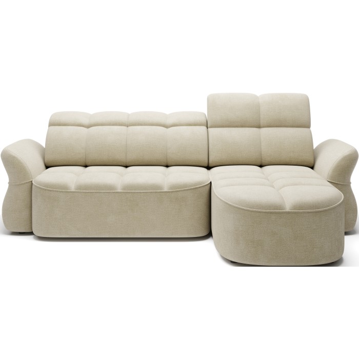 Canapé d’angle droit convertible BENETHO 301 cm beige avec coffre et assise extensible 