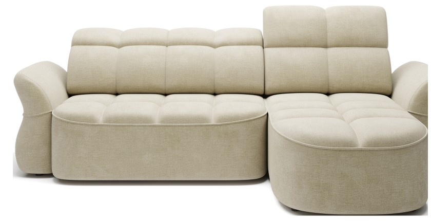 Canapé d’angle droit convertible BENETHO 301 cm beige avec coffre et assise extensible 
