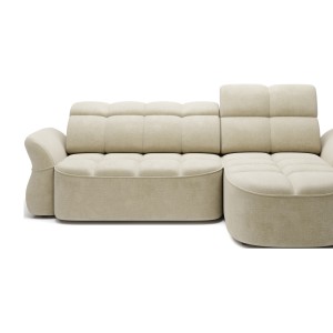 Canapé d’angle droit convertible BENETHO 301 cm beige avec coffre et assise extensible 