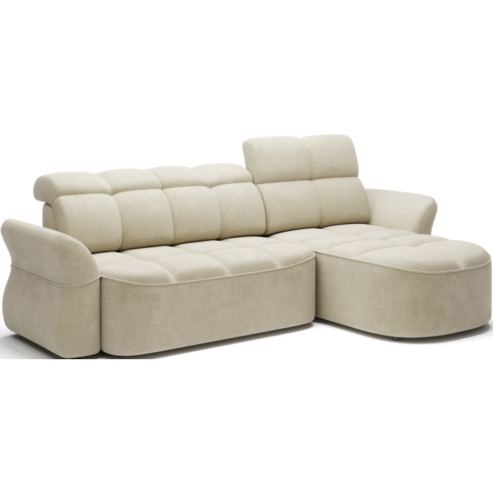 Canapé d’angle droit convertible BENETHO 301 cm beige avec coffre et assise extensible 
