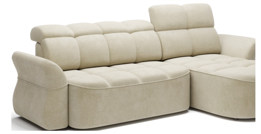Canapé d’angle droit convertible BENETHO 301 cm beige avec coffre et assise extensible 