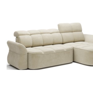 Canapé d’angle droit convertible BENETHO 301 cm beige avec coffre et assise extensible 