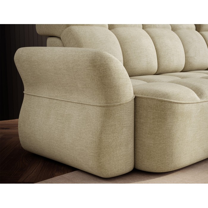 Canapé d’angle droit convertible BENETHO 301 cm beige avec coffre et assise extensible 