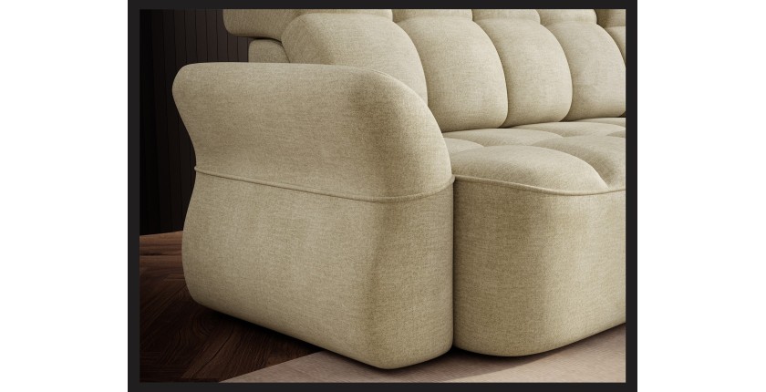 Canapé d’angle droit convertible BENETHO 301 cm beige avec coffre et assise extensible 