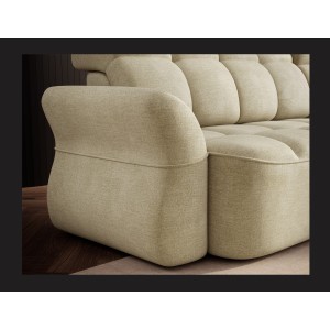 Canapé d’angle droit convertible BENETHO 301 cm beige avec coffre et assise extensible 
